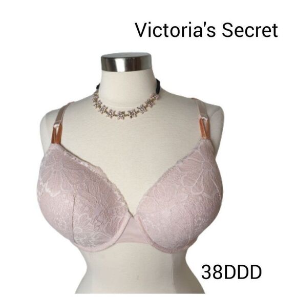 Victoria's Secret 38DDD Bra Pink Lace Demi Lightly Padded Convertible 38DDD - Picture 1 of 7